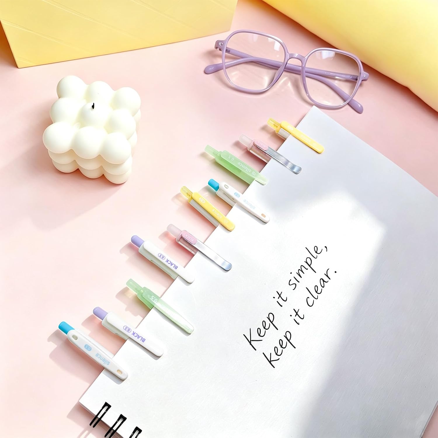 10 Count Pastel Gel Ink Pen Set,Cute Note Taking 0.5mm Fine Point Retractable 10 Count Black Ink Pens for Writing, Journaling, School, Office (Blue,Multicolor) image 4