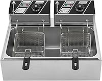 Vista 6 de Freidora eléctrica de 12 litros con 3 cestas y tapa, freidora comercial de acero inoxidable, máquina de freír cocina con control de temperatura