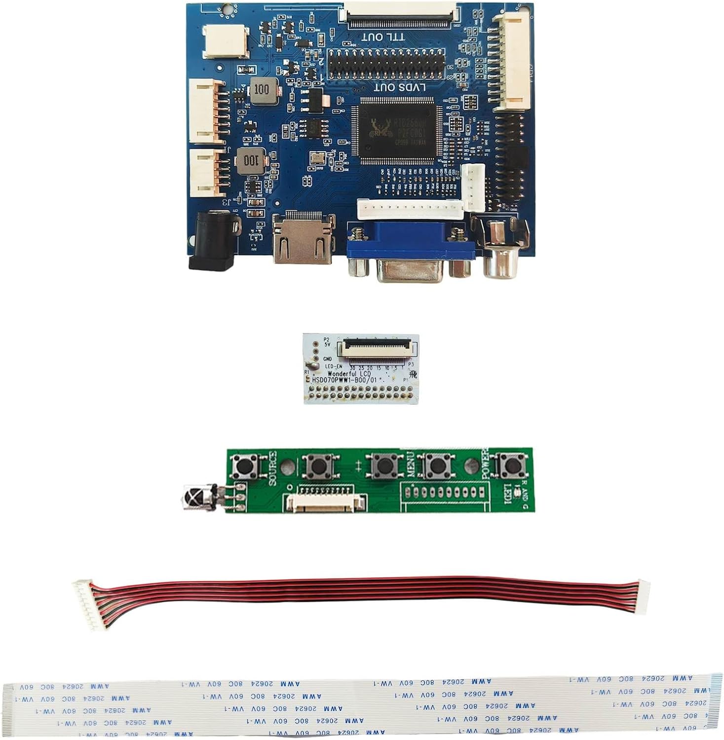 H/D VGA AV LCD Controller Board for 7 Inch 1280x800 HSD070PWW1 LCD Screen, Converter Board and LVDS Cable
