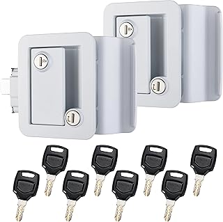 Naissian RV Camper Door Lock Latch Deadbolt Lock Entry Side Door Lock with Handle for Travel Trailer 5th Wheel Universal Security RV Compartment Side Door Latch, White, Pack of 2 Lock+ 8 Keys Alike