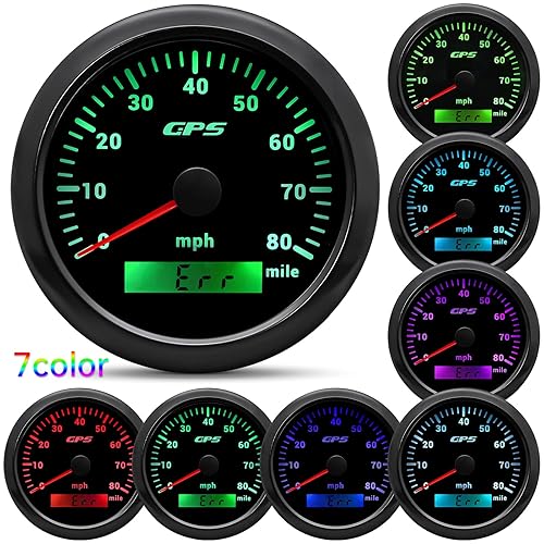 Miniatura 2 de ARTILAURA Velocímetro GPS 85 mm 3-3/8" Odómetro digital 130 km/h Medidor de velocidad 7 colores Impermeable para AUTO Coche Marino Camión 9-32V Negro