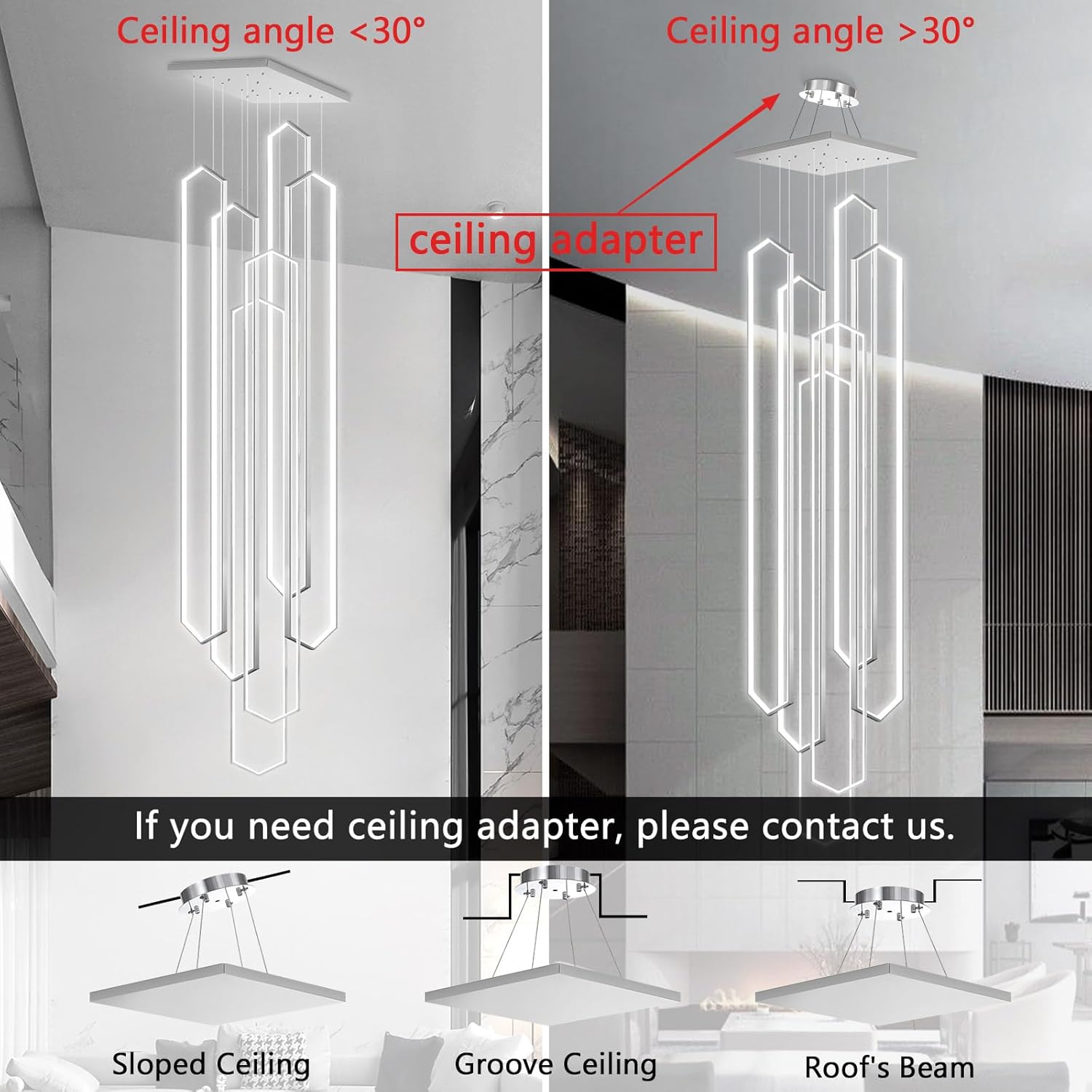 6 Rings Large Chandelier for Staircase Modern High Ceiling Chandelier LED Dimmable Chandeliers for Foyer Staircase Foyer Enterway Living Room Villa Silver