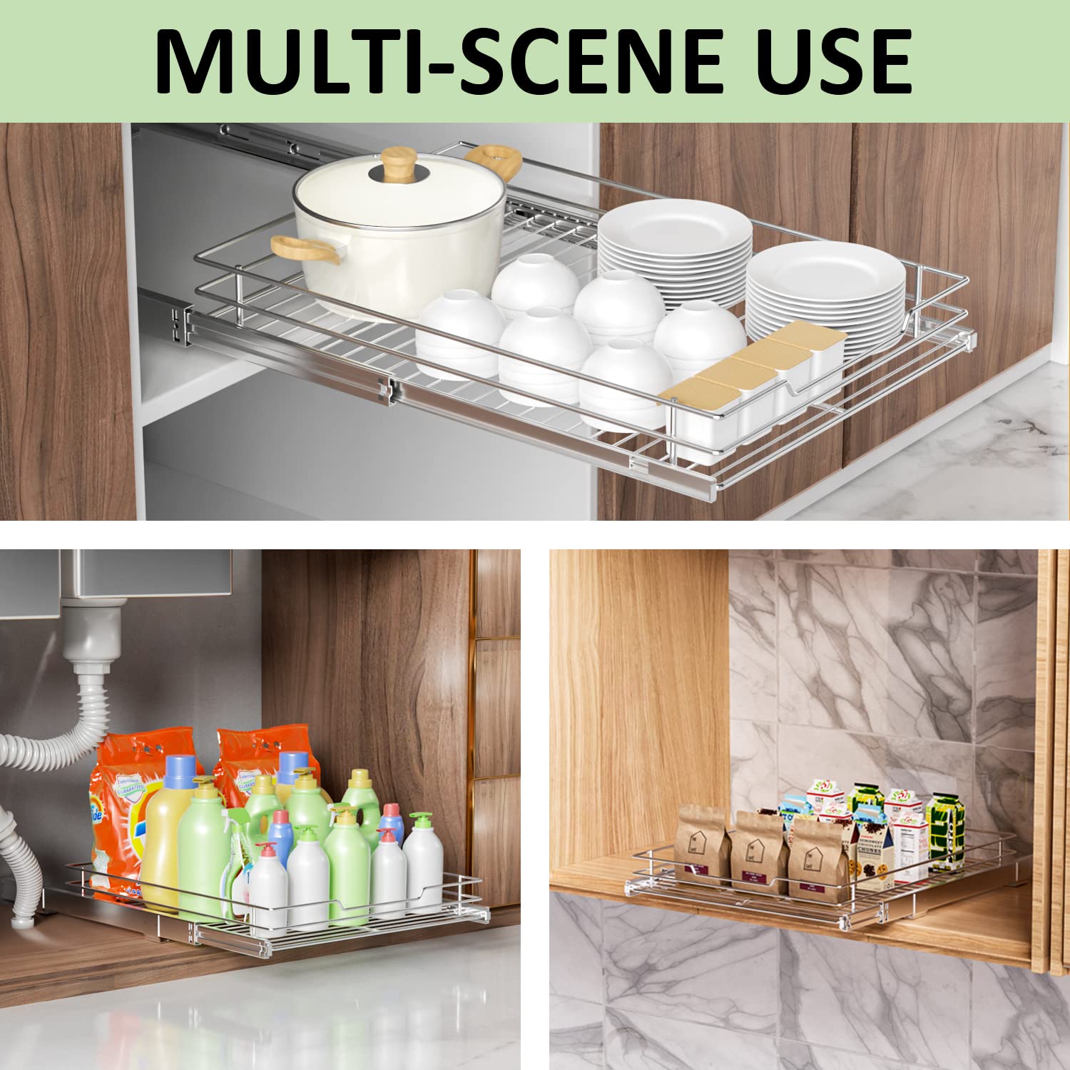 AHNR Pull Out Cabinet Organizer, Heavy Duty Cabinet Pull Out Shelves, Slide Out Cabinet Organizer Storage for Home, Pull Out Drawers for Kitchen Cabinets,17�W*21�D