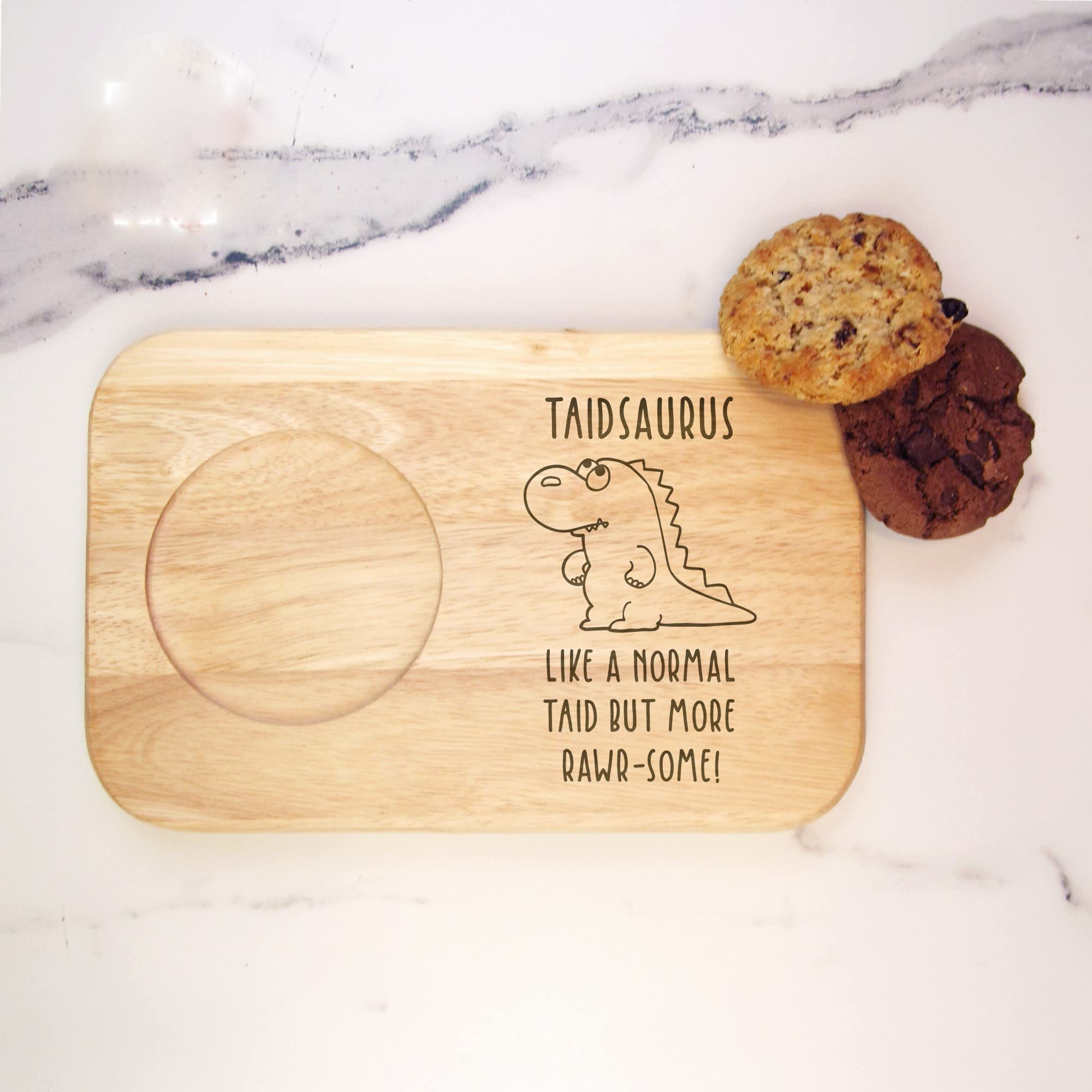 eBuyGB Taidsaurus Tea & Biscuits Board, Wood Dinosaur Coffee Treat Board, Taid Birthday Gift, Present for Welsh Grandad