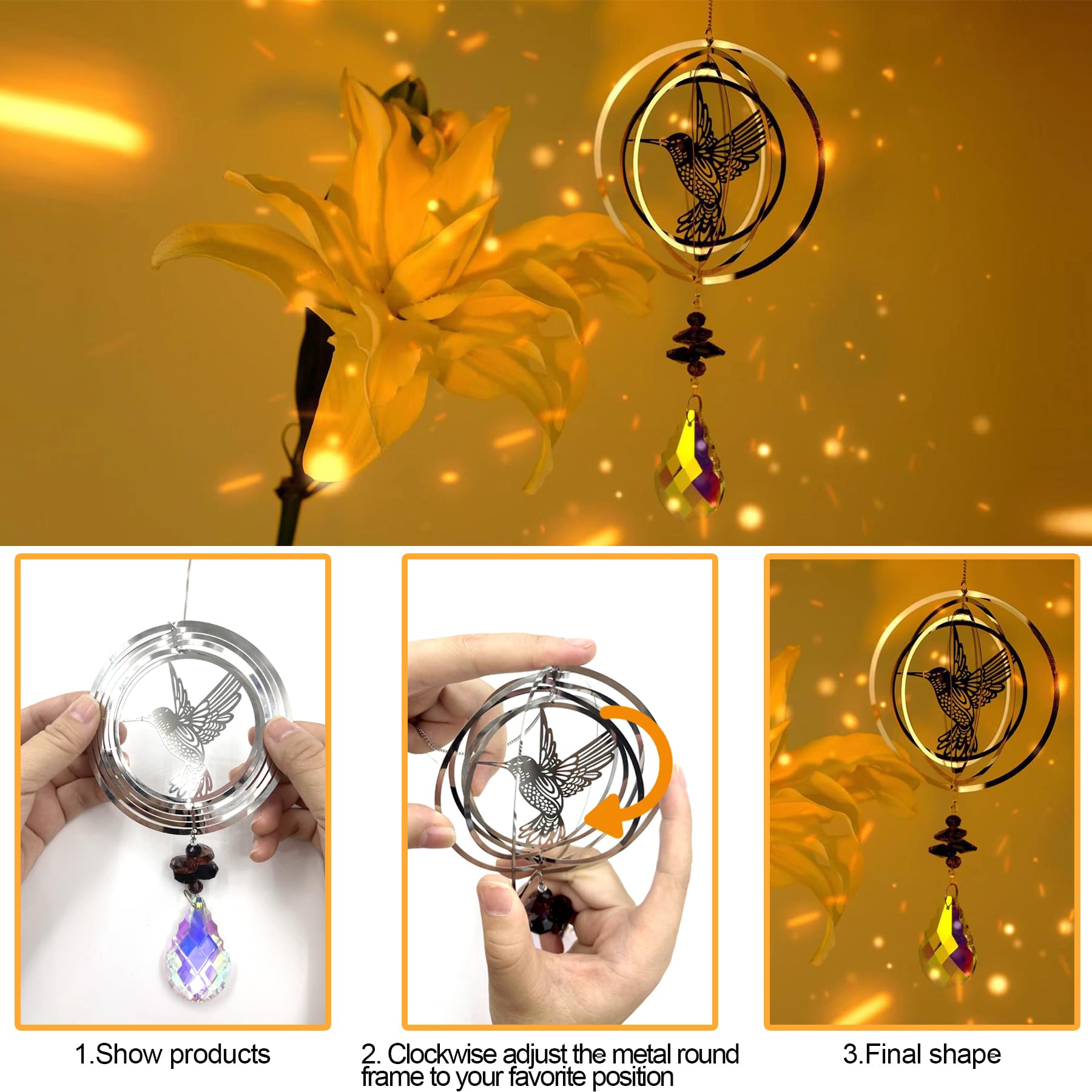 Atrapasoles Cristal, Colgante Cristal Pack de 5 árbol búho colibrí Mariposa Hada, Sun Catcher para Ventanas Jardines, Campanas Viento — view 3
