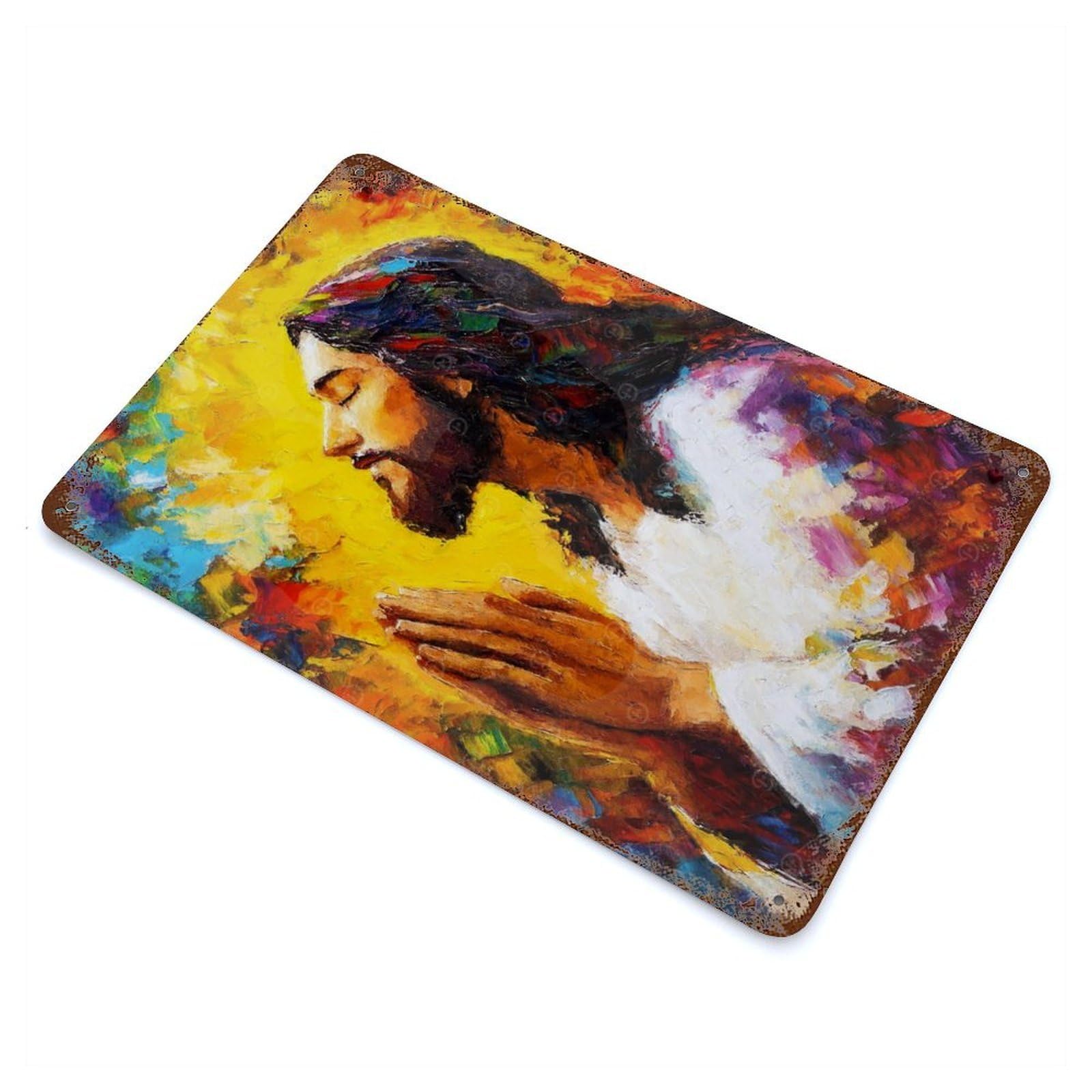 Jesus Praying Painting 11.8"x7.9" Retro Metal Sign, Industrial Home Decor for Basement, Hobby Room And Garage Decor