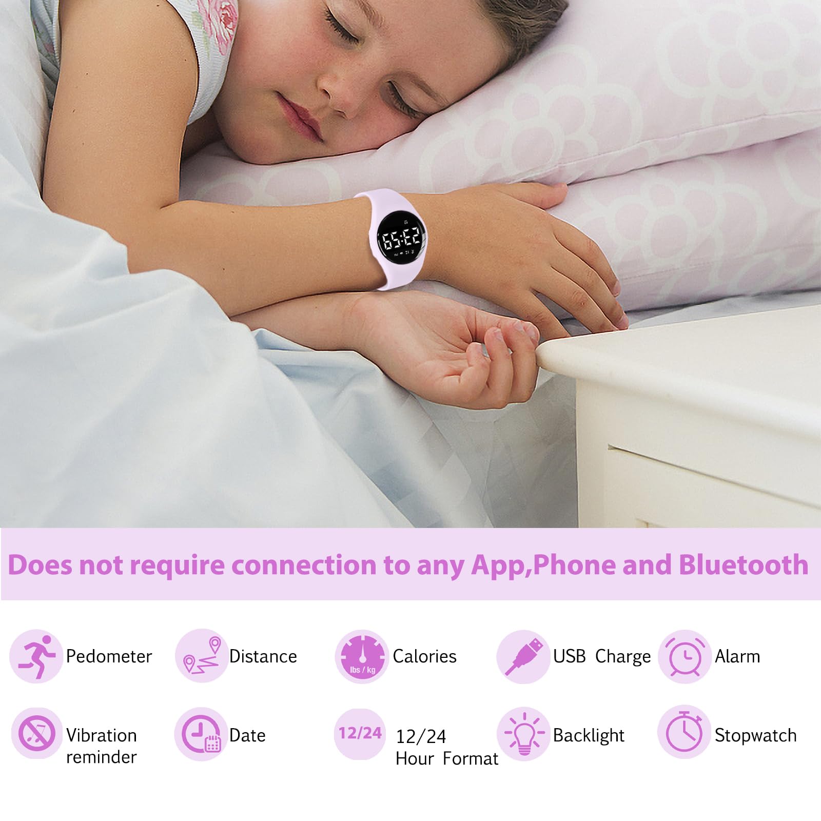 aswan watch Montre Digitale Enfant avec Chronomètre, Eclairage, Alarme, Date,Podomètres Marche Non Connecté-Montres Sport pour Fille Garcon avec Bracelet en Silicone