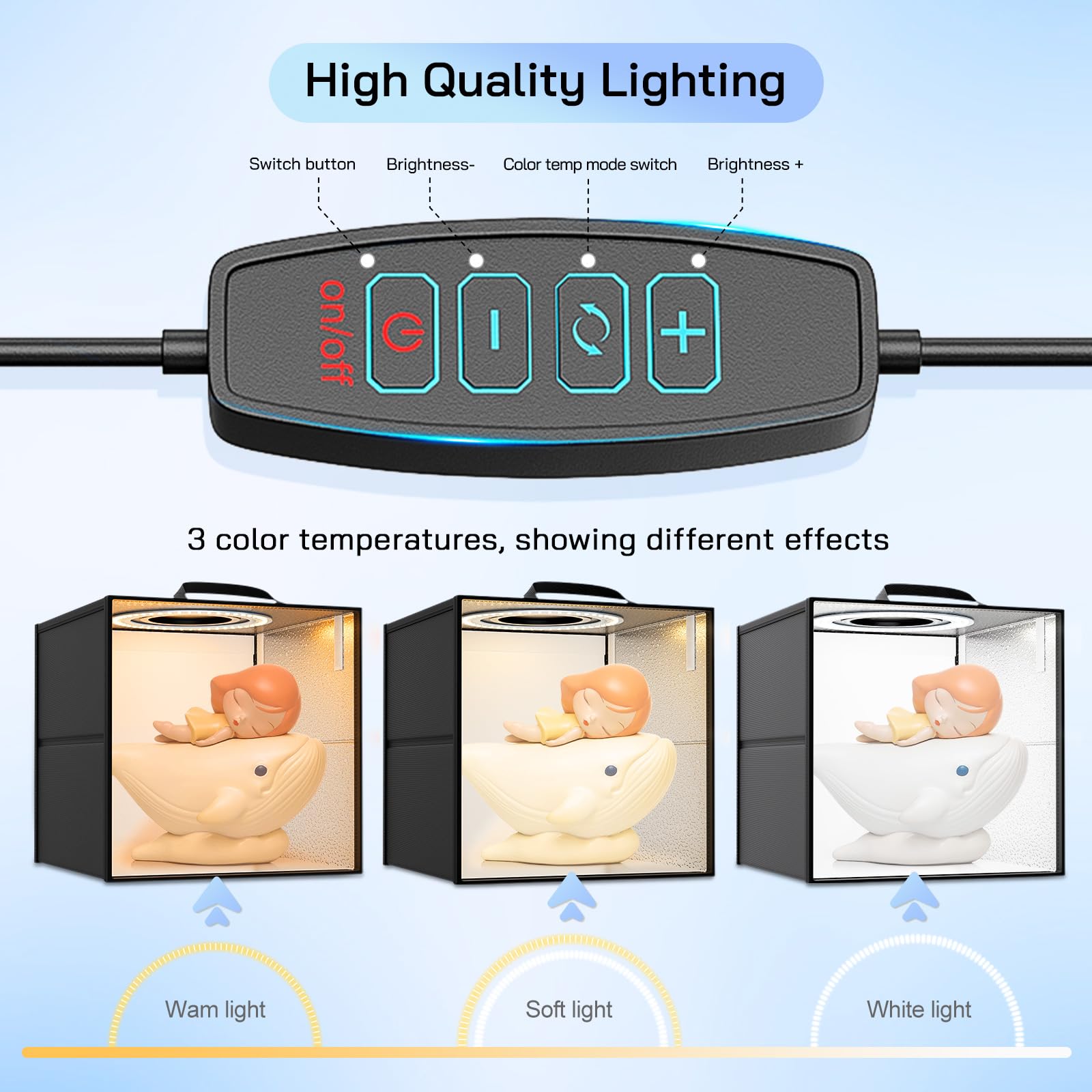 Light Box Fotografica Pieghevole 30x30x30 cm– Studio Luce Portatile con 120 LED, 6 Sfondi, Luminosità e Temperatura Colore Regolabili per Foto Prodotto