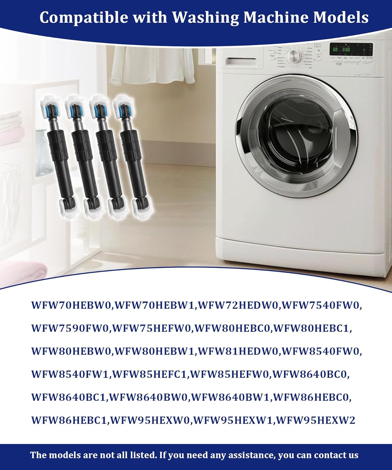 4PCS Front Load Washer Shock Absorber #W11415987 Fits For Maytag Whirlpool Washing Machine WFW94HEXW0,Replaces W10261492,W10312625,WPW10261492,WPW10312625,4958120,AP6980109.