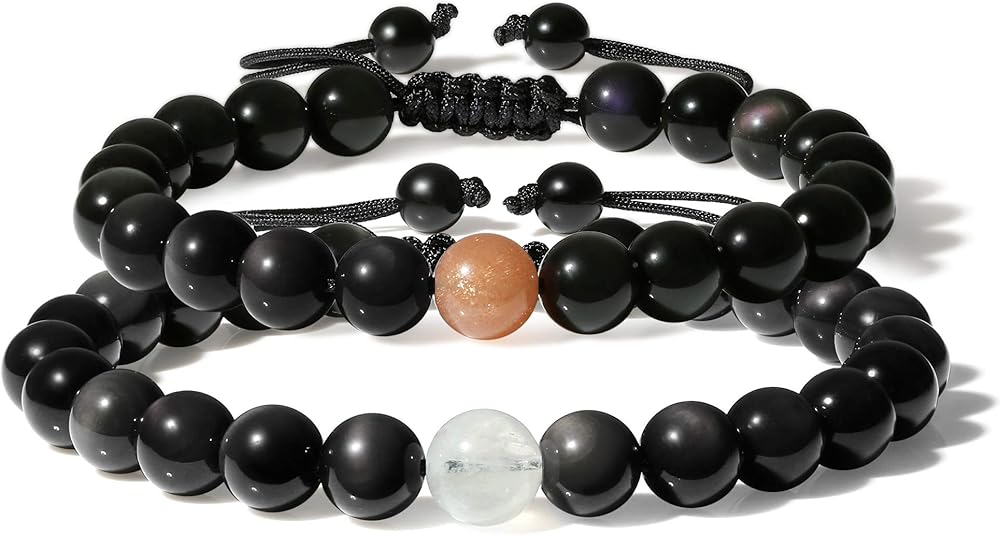 Bracciali Coppia Sole E Luna In Pietre Naturali - Regolabili, Con Amuleto - Foto 11