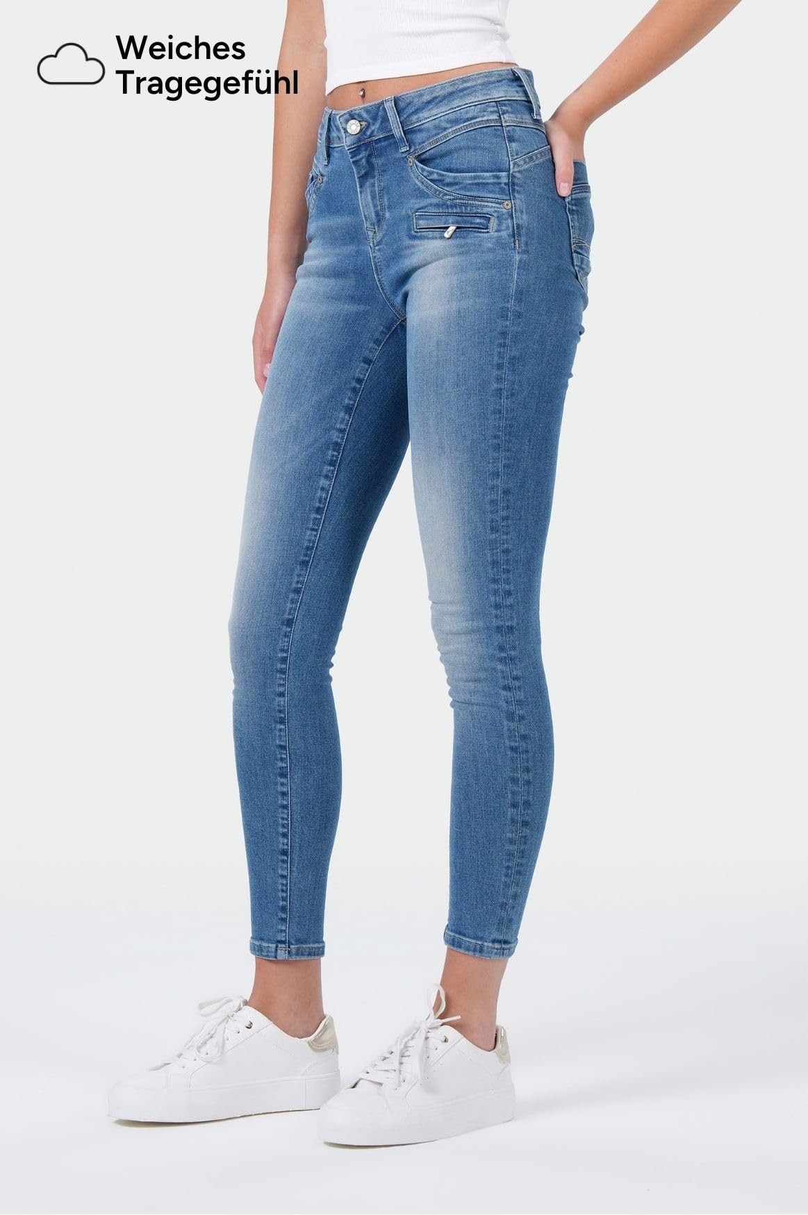 M.O.D Suzy Damen Skinny Jeans – Skinny Fit Damenjeans, Stretch Denim Hose, figurbetonte Damenhose mit Reißverschluss-Details, mittlere Bundhöhe, vielseitig kombinierbar