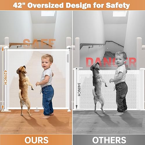 Miniatura 2 de Puertas retráctiles para escaleras, puerta retráctil extra ancha de 78 pulgadas con varillas de apoyo para la casa, puertas de seguridad para bebés