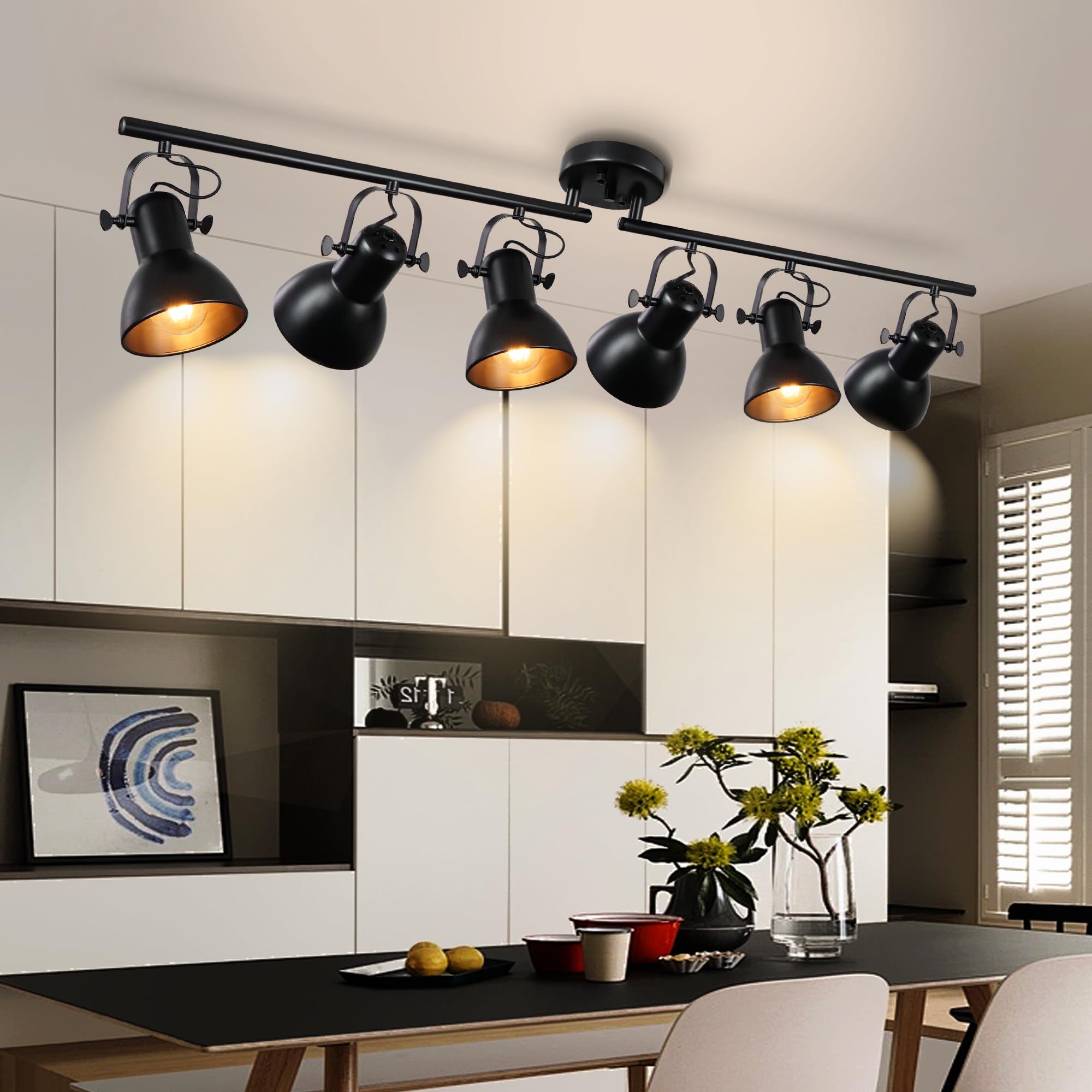 6-Light Kitchen Track Lighting Rotatable Heads for Farmhouse Island