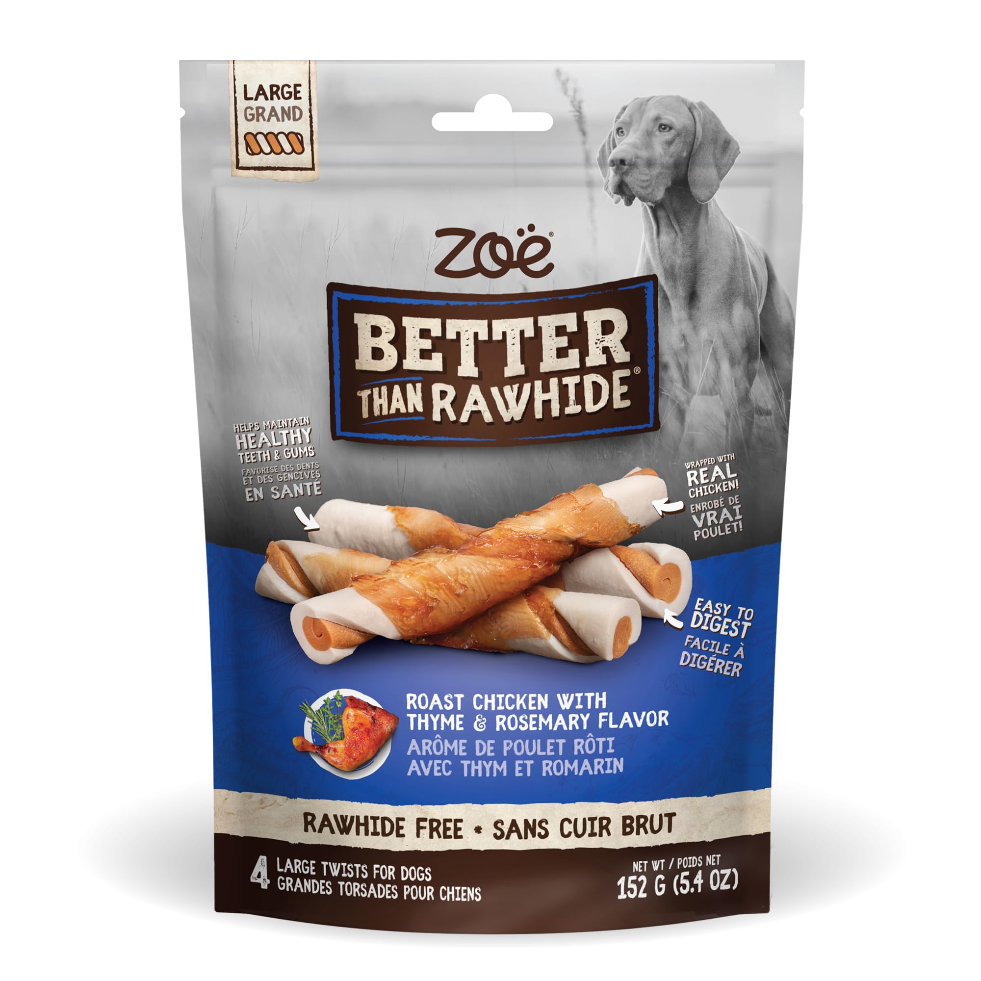 Zoe Better Than Rawhide Dog Treats - Roast Chicken with Thyme & Rosemary - 152g (5.4 oz) - 4 Large Twists image 5