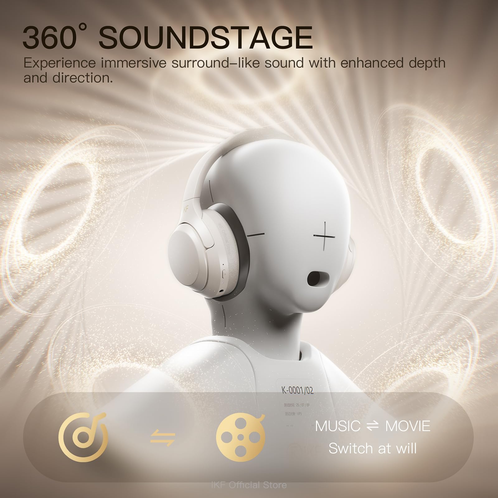 iKF T1 Pro - Cuffie over-ear wireless Bluetooth, riproduzione 100 ore, suono HiFi, connessione multi-dispositivo, design pieghevole, modalità cablata, per viaggio/lavoro/gioco/scuola (bianco sporco)