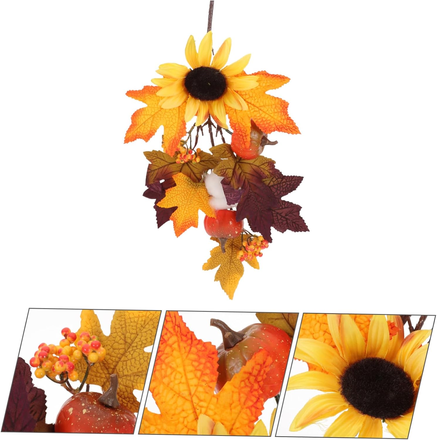ULTECHNOVO Thanksgiving Fall Maple Leaf Pumpkin Swag Pendant Autumn Hanging Decoration for Door Wall Porch Artificial Harvest Ornament for Seasonal Decor
