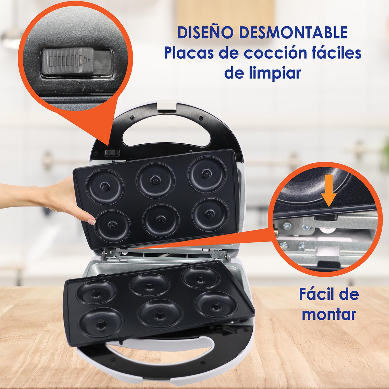 StarBlue - Máquina para hacer minidonas, minitartas y quiches, perfecta para cocinar taiyakis y postres, con 3 placas desmontables, blanco, CA 220-240 V, 50/60 Hz y 700-800 W