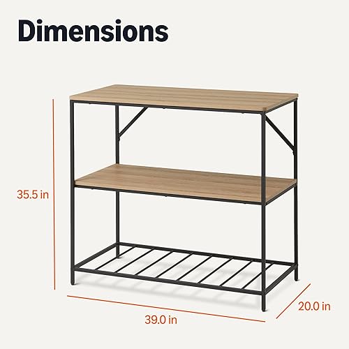 Miniatura 2 de Tienda Basics Isla de cocina con 3 estantes de almacenamiento, efecto negro y roble