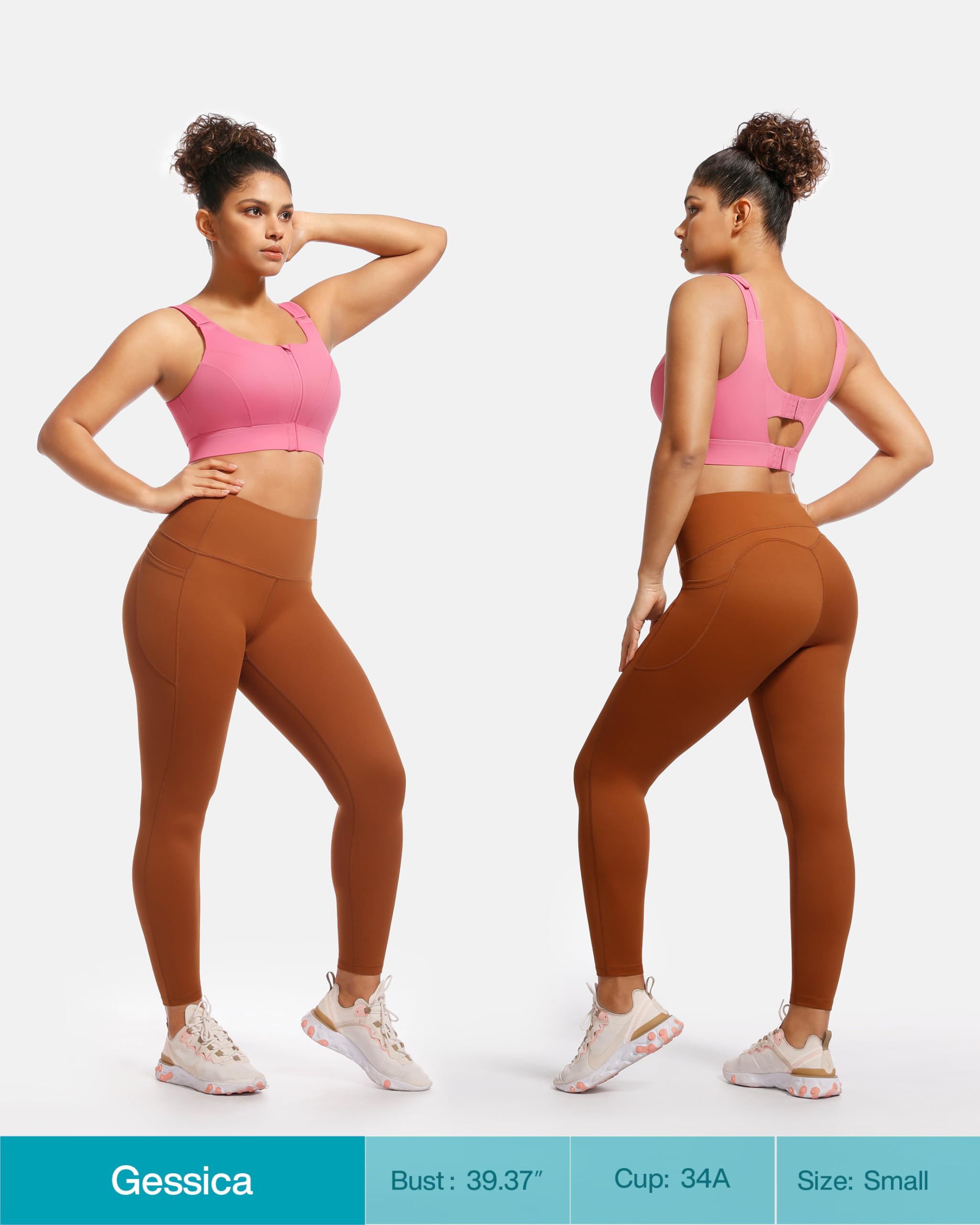 Sujetadores deportivos ajustables de alto impacto para mujer, con cremallera frontal, cobertura completa y parte superior de compresión acolchada, rosa (flamingos pink), XXL