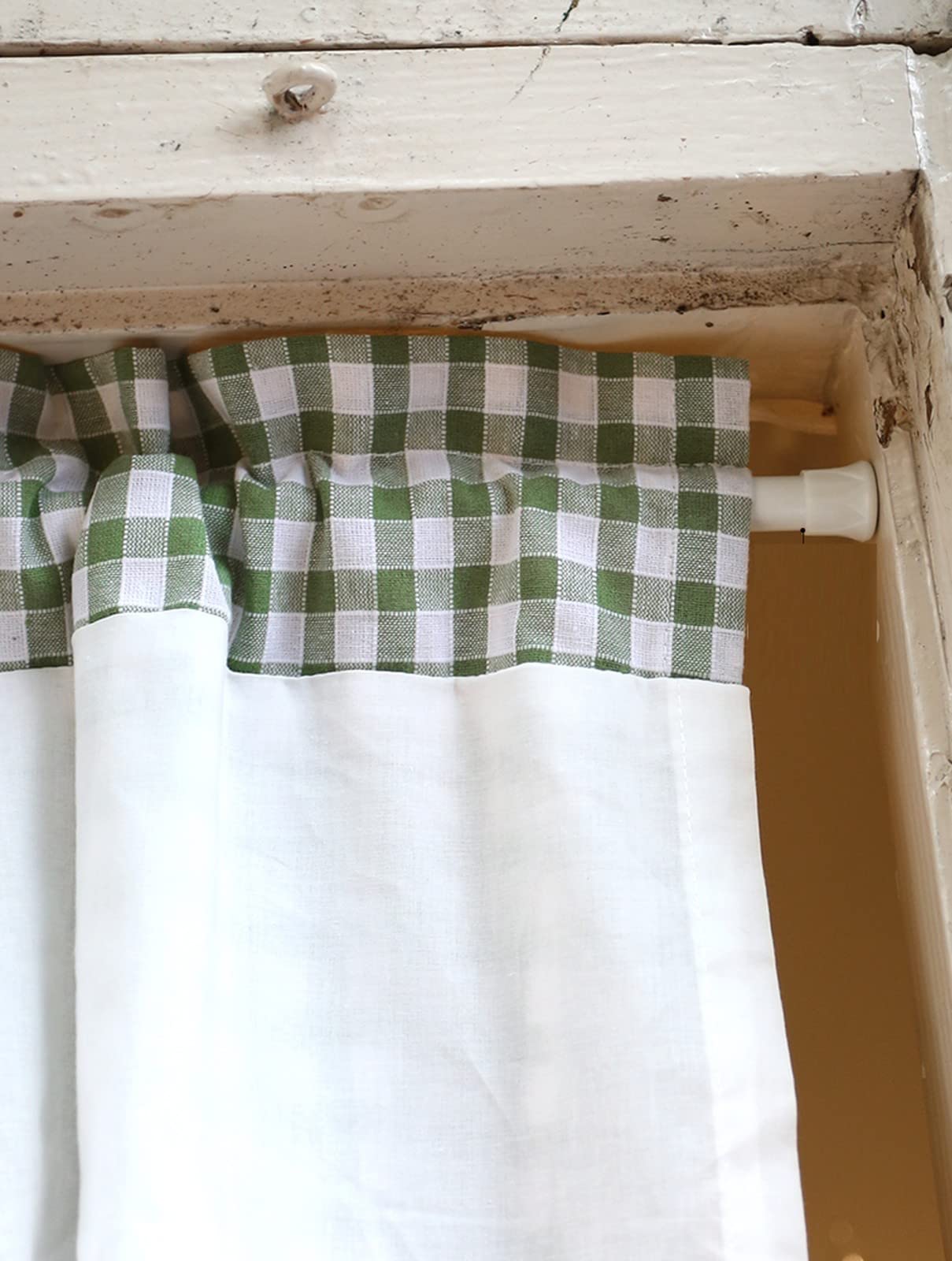 Krótka zielona zasłona kuchenna w kratkę na małe okna - bawełniana półzasłona z wiązaniami do kawiarni bistro kieszeń falbana stylowe zasłony do wystroju domu