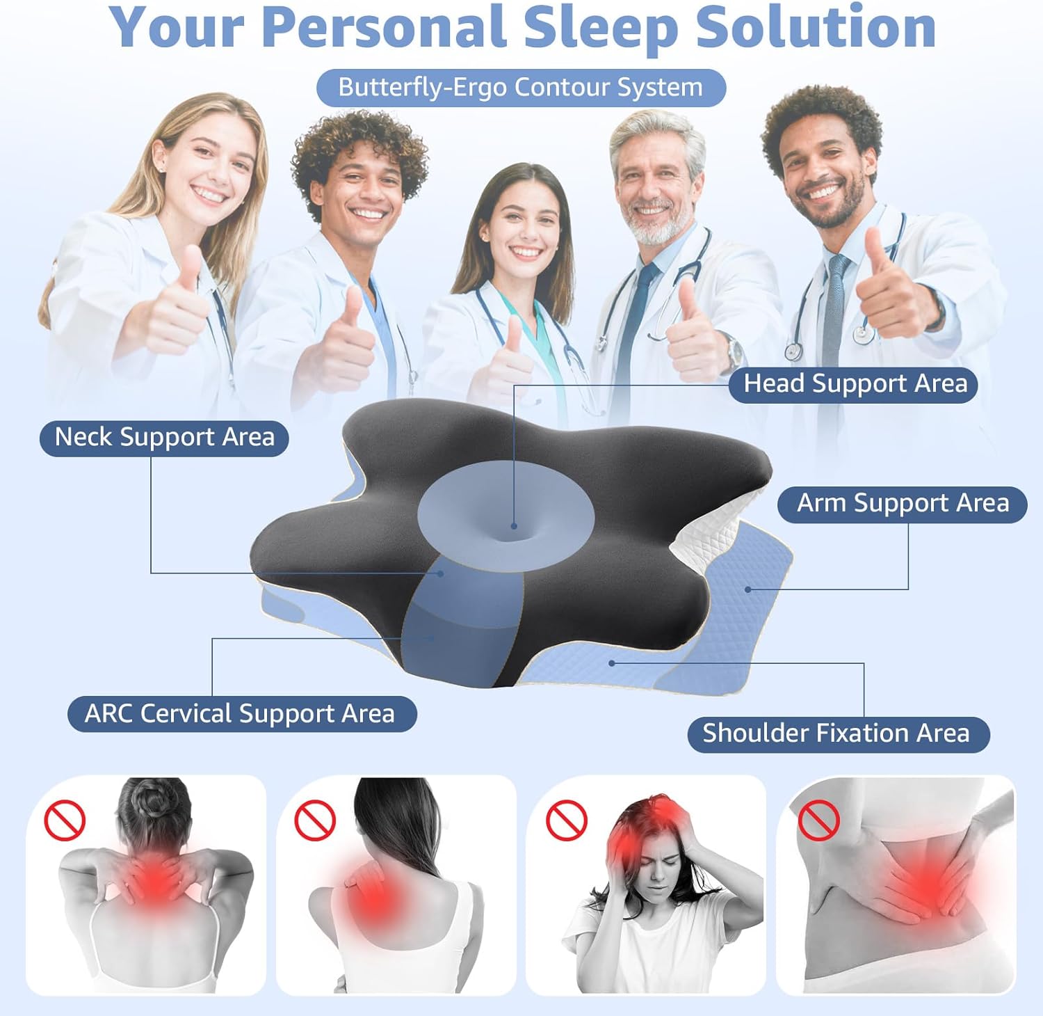 Cervical Pillow for Neck Pain Relief - Ergonomic Contour Memory Foam Pillow with 2 Pillowcases, Orthopedic Neck Support for Side Back Stomach Sleepers - Image 2