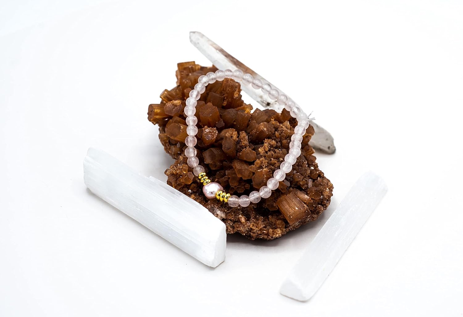 Stretch Bracelets made with Genuine Pink Cultured Freshwater (5.5-6mm) Baroque Pearls, Rose Quartz and Gold-toned Accents in Various Sizes (6.5, 7, 7.5, 8 inches) (Sold Individually or as a Set)