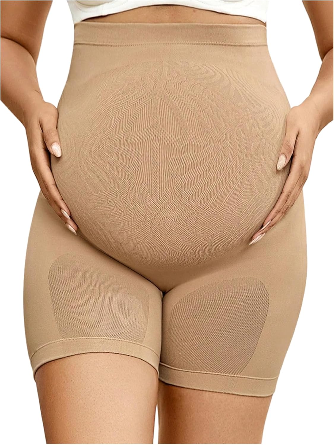 OYOANGLE Women's Maternity High Waisted Butt Lifting Short Leggings Tummy Control Workout Yoga Shapewear Shorts