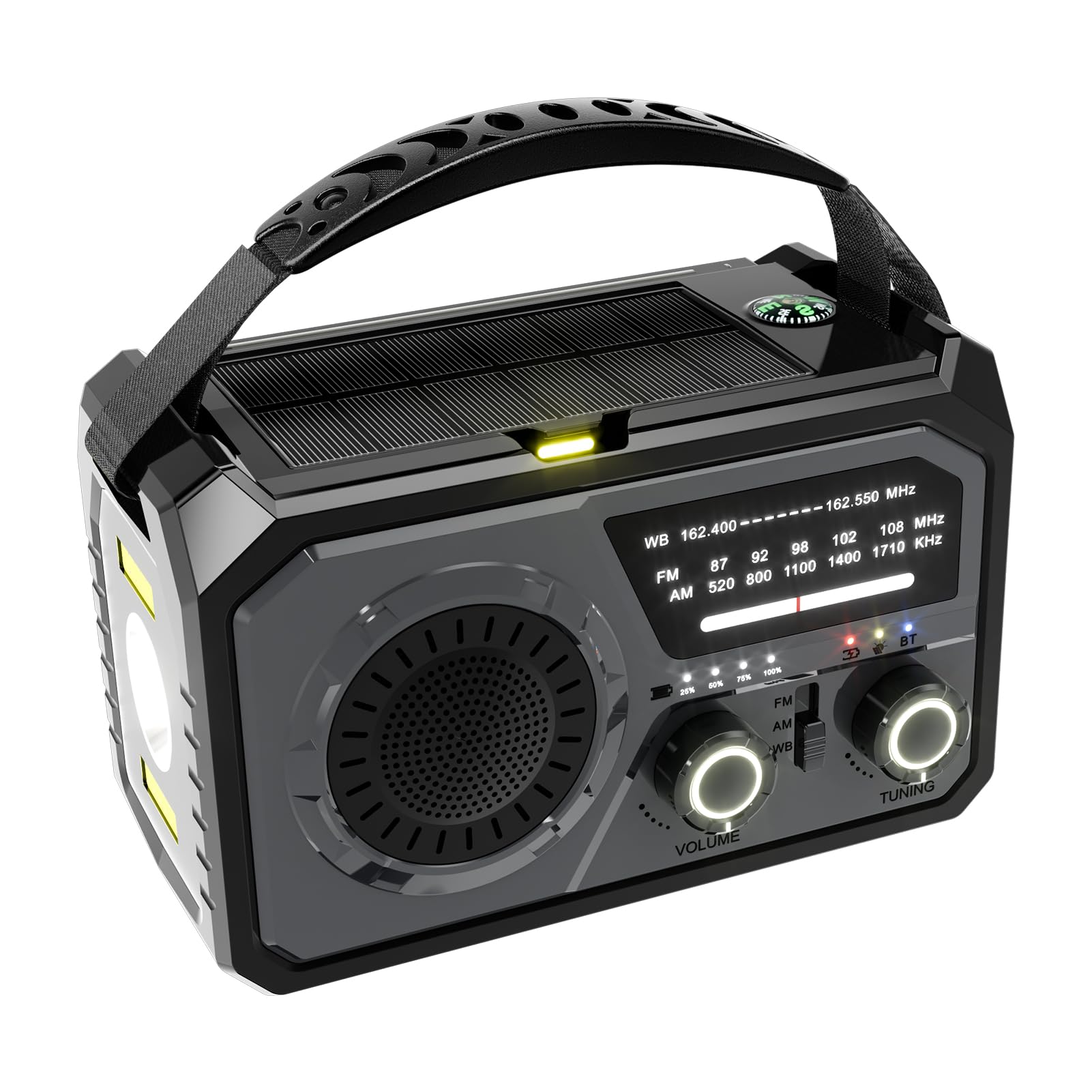 Radio de Emergencia con batería Recargable de 16000 mAh con manivela, Radio Solar portátil de Emergencia NOAA/FM/Am, SOS, Compass, Bluetooth 5.3, Linterna, USB de Teléfono (Gris Oscuro)
