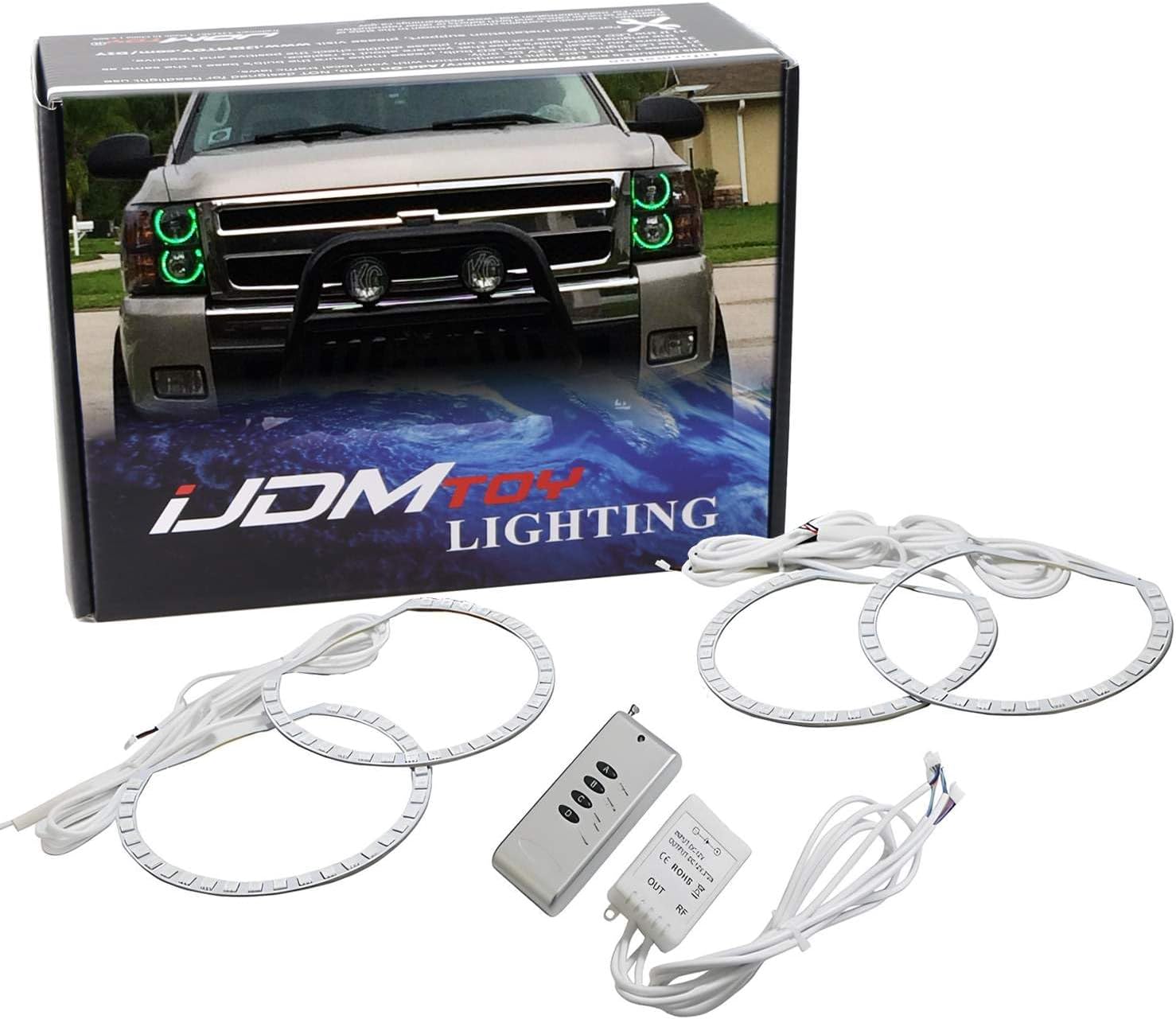 iJDMTOY 7-Color RGB LED Halo Ring Lighting Kit Compatible with 2007-2014 GMC Sierra Chevrolet Silverado Truck w/Adjustable Setting