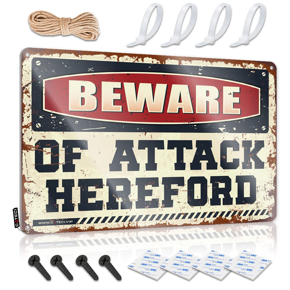 Decor Balcony Decor Wall Art - Beware Of Attack Hereford Nice Humorous Retro Style Decoration For Campsite(20X30CM)