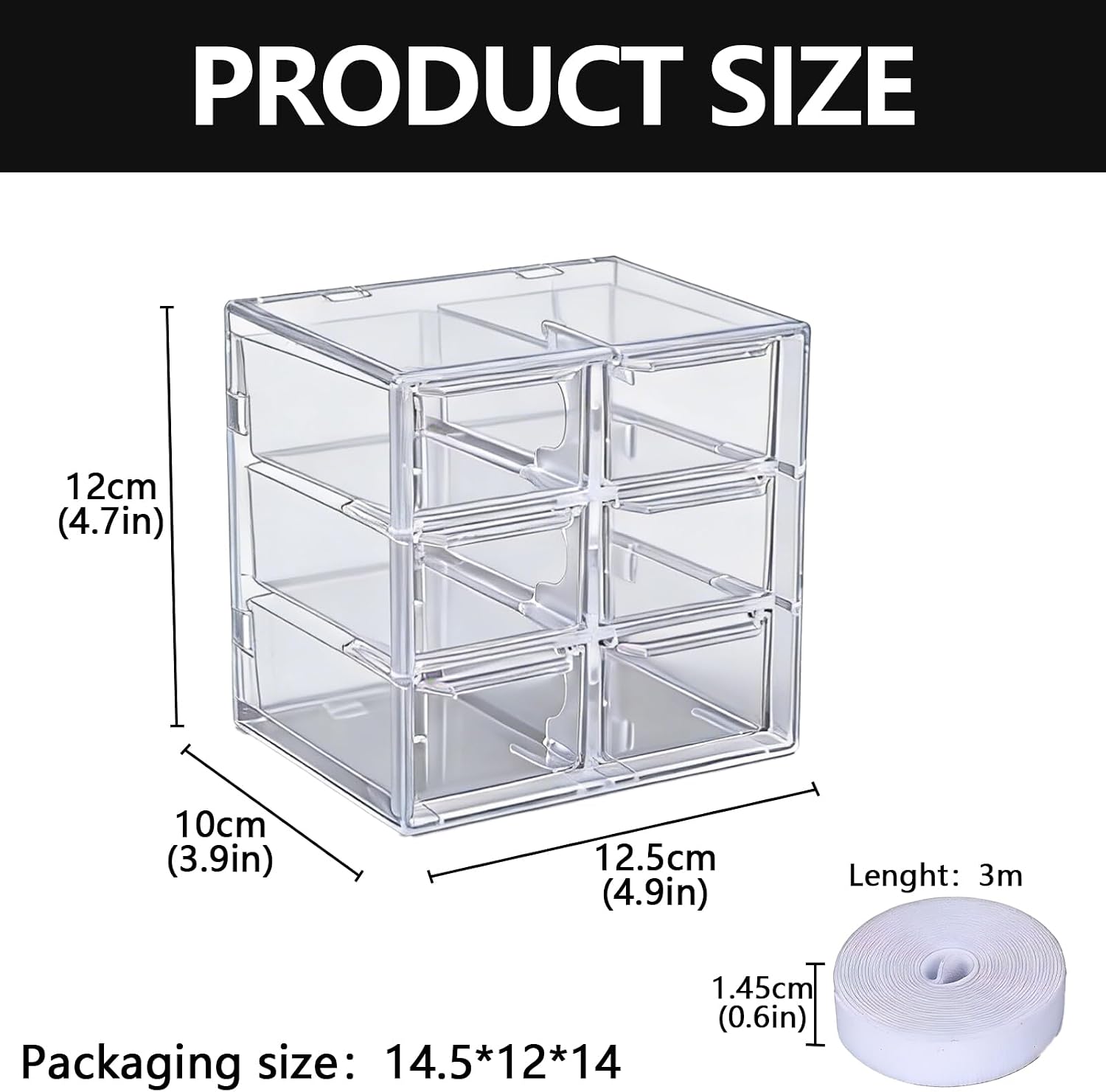 Cable Management Box 3 Layer 6 Compartment PP Material Cable Organizers for Desk Clear Cord Organizer with 118in Hook and Loop Tape Charger Organizer Electronics Travel Case for Home Office