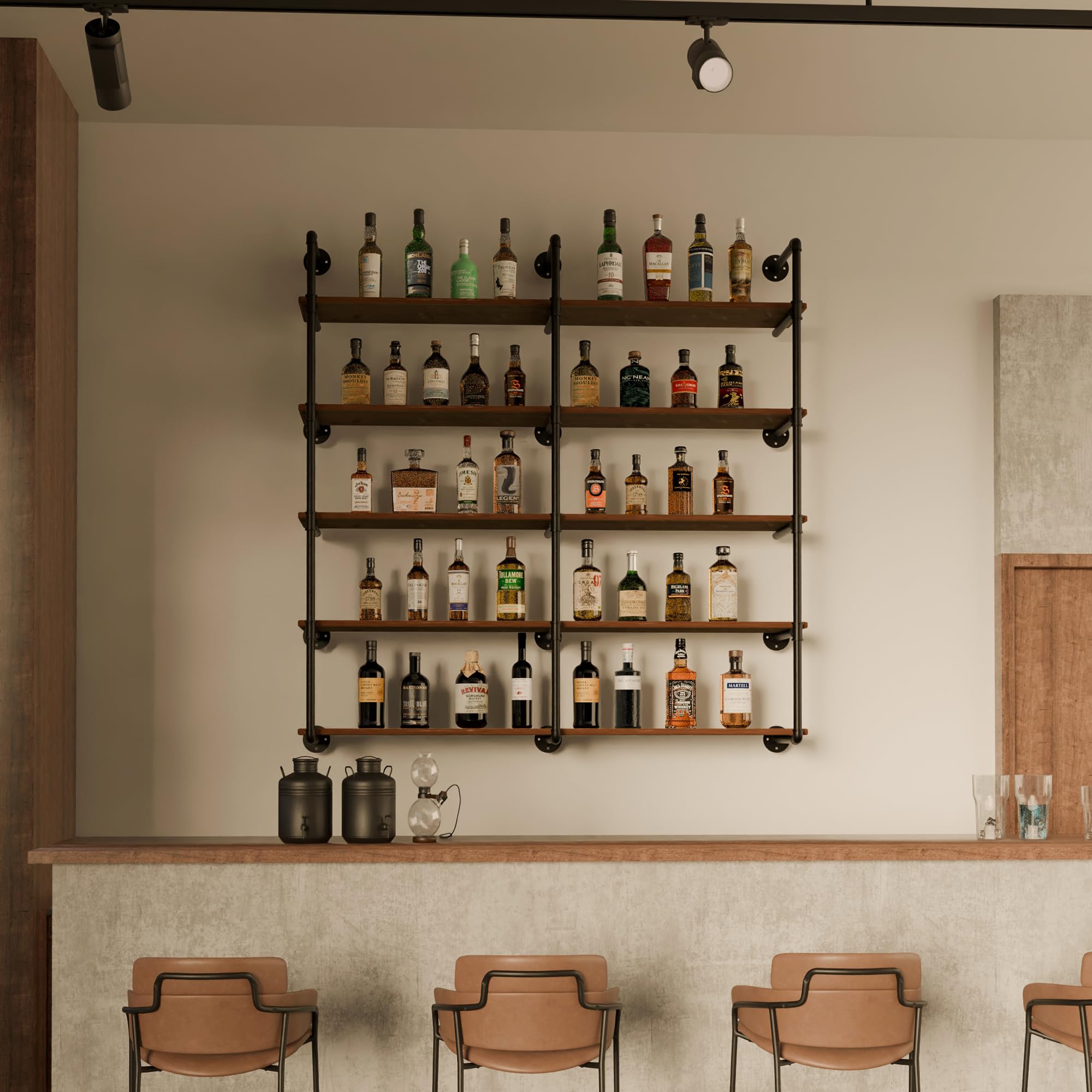 industrial shelf 5段 ビンテージ ブラウンIPR80 Tileon 5-Shelf Brown Freestanding MDF Open Bookcase, Pantry