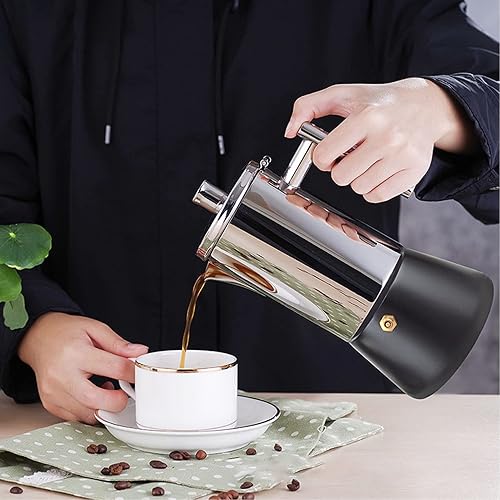 Miniatura 7 de Dilwe Cafetera para estufa, cafetera de acero inoxidable, cafetera italiana rápida con válvula incluida para el hogar, café de campamento (16.9 fl