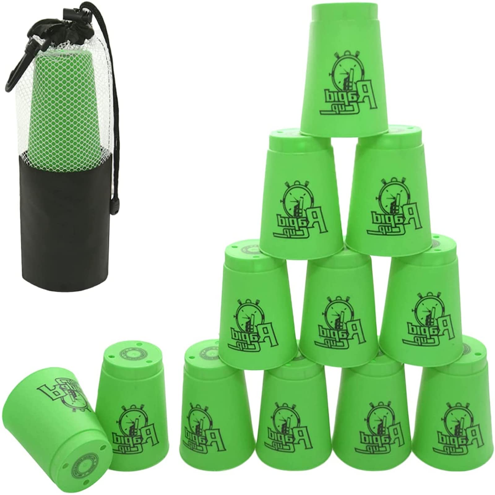DQTYE 12pcs Plastic Skill Cups for Hand-Eye Coordination Training, Kids & Adults Party Games, Educational Toy with Storage Pouch - Green