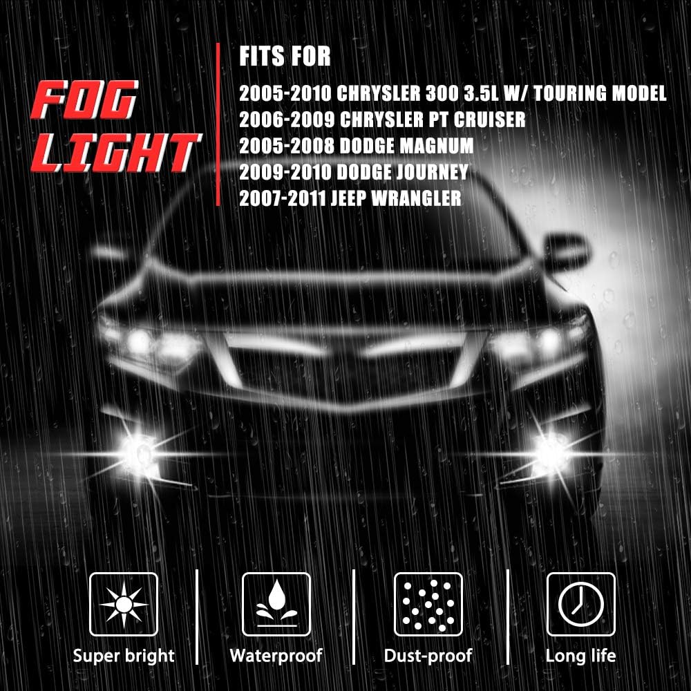 A ABIGAIL Dirving Fog Lights Lamps Replacement for Chrysler PT Cruiser 2006 2007 2008 2009 Dodge Magnum 2005-2008 Journey 2009-2010 Wrangler 2007-2011 (Smoke lens)