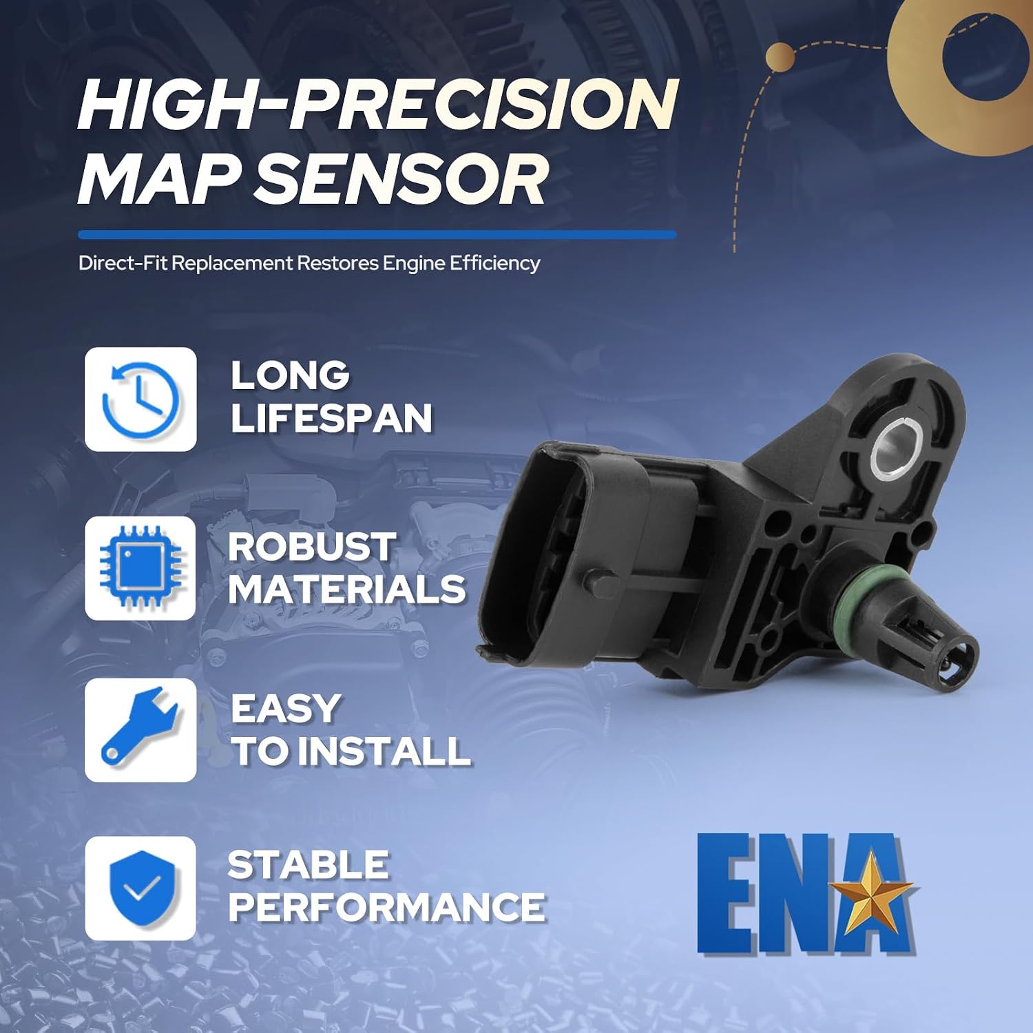 ENA Manifold Absolute Pressure Sensor Compatible with 2011 2012 2013 2014 2015 2016 2017 2018 2019 2020 2021 2023 Ford F150 Escape Focus Transit 150 250 350 350HD Replacement for AS437 CV2A9F479AA