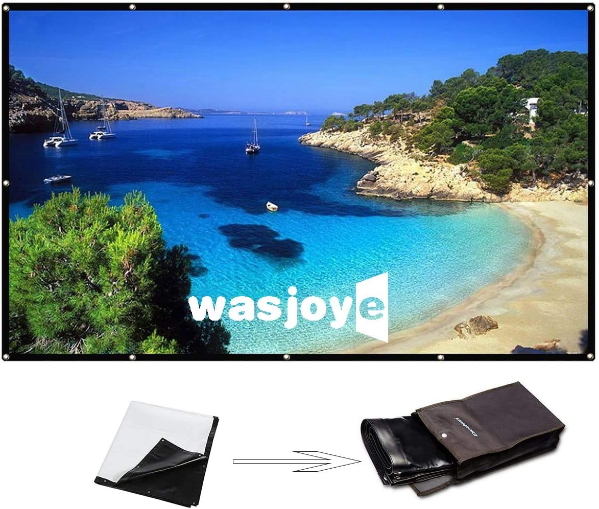 120 Inch 16:9 Portable Projector Screen High Contrast Collapsible PVC HD 4K Design Hanging Hole Grommets Front Projection Home Indoor Outdoor Movie Match Party