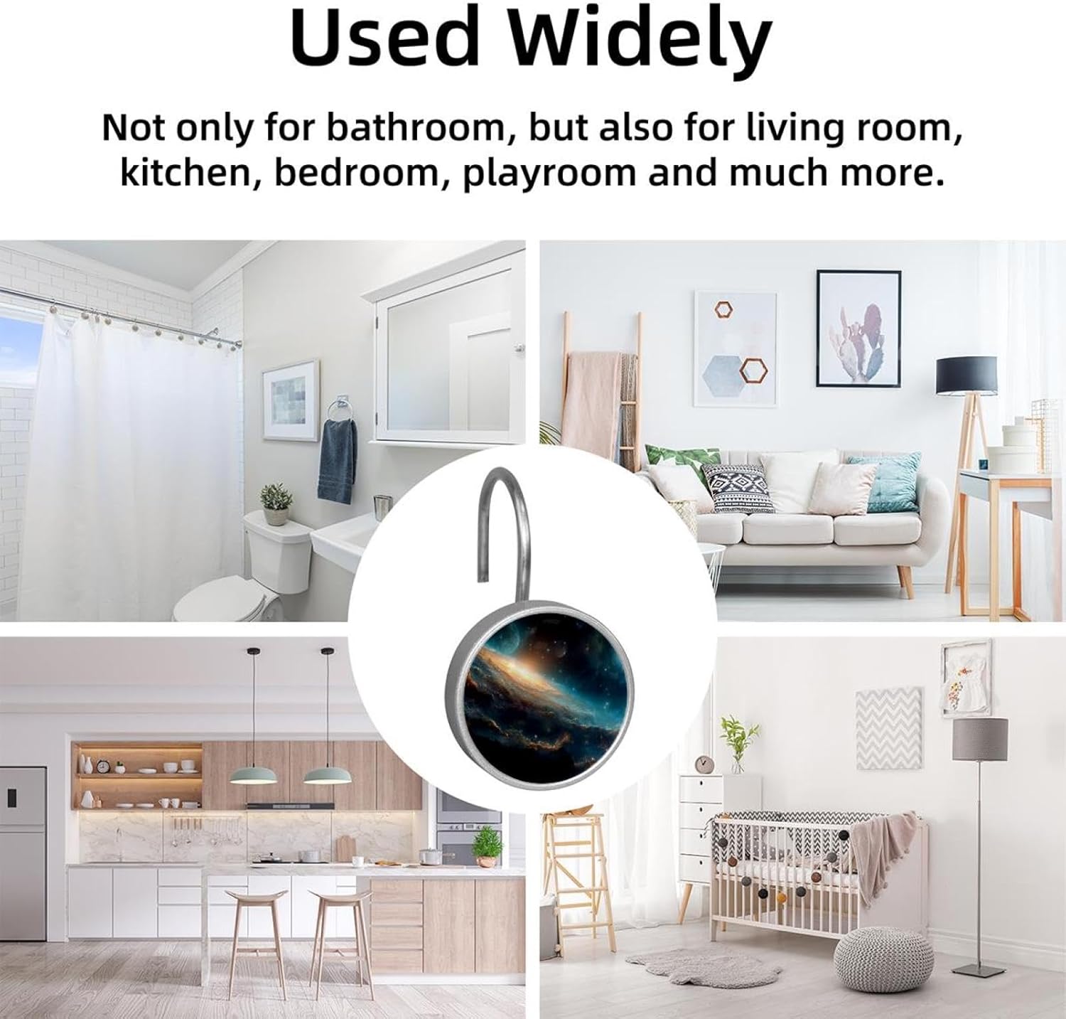 12PCS Galactic Space Universe Shower Curtain Hooks Rings for Bathroom, Decorative Shower Curtain Hooks Rods Curtains and Liner