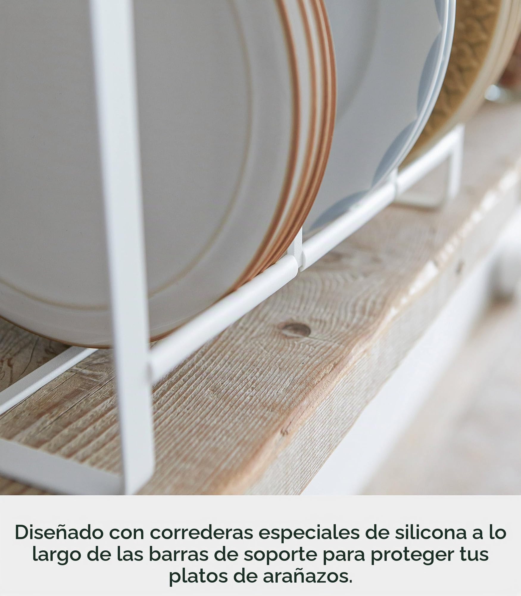 YAMAZAKI 2963 TOSCA Estante para platos ancho, blanco, Acero/Madera, minimalista, 34.5 x 16.5 x 20 cm