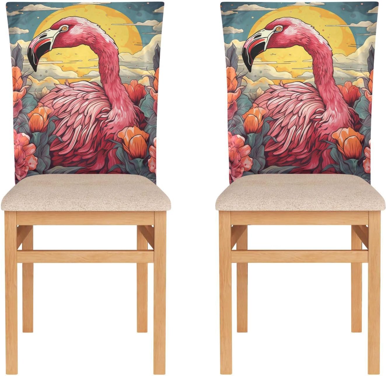 ALAZA Flamingo Flowers Chair Back Cover Set of 6, Washable Reusable Removable Chair Slipcovers Decorative Chair Cover for Home Kitchen Wedding Party