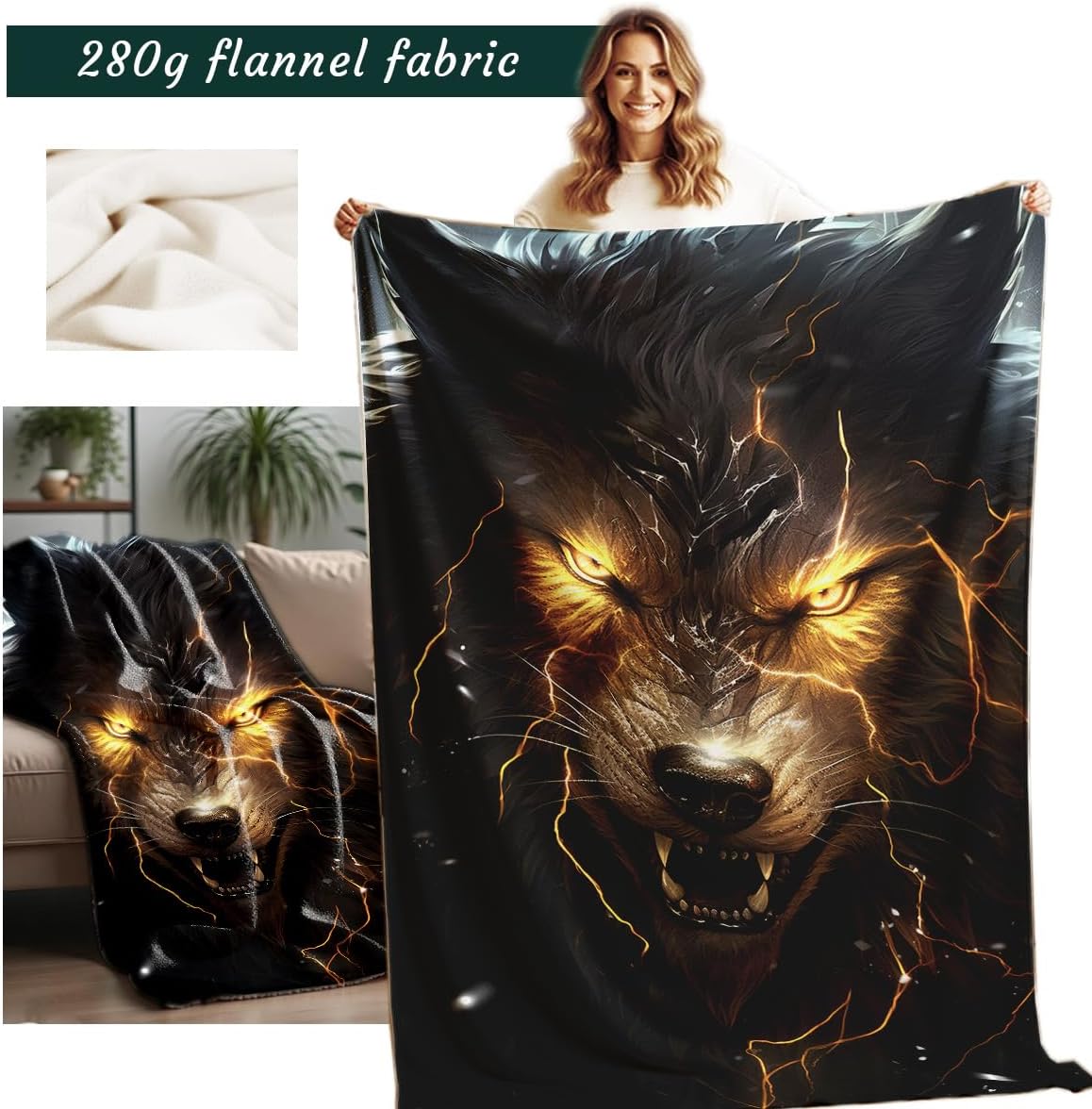 Printed Bed Blanket Black and Gold Animal Throw Tiger Flannel Blankets Queen Size Blankets for Men Boy Bed Sofa Office Chair Blanket (Tiger, 60"x80")