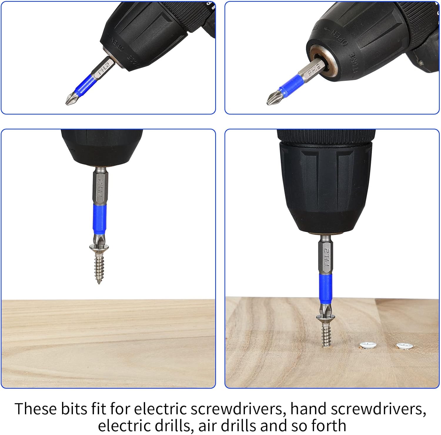 24 Pcs Magnetic Anti Slip Screwdriver Bits Set PH1 PH2 PH3 PZ1 PZ2 PZ3 Impact Driver Bit Set 1/4 Inch Hex Shank Cross Impact Driver Accessories 2 Inch Drill Bit Set for Impact Driver Power Tool, Blue - - 