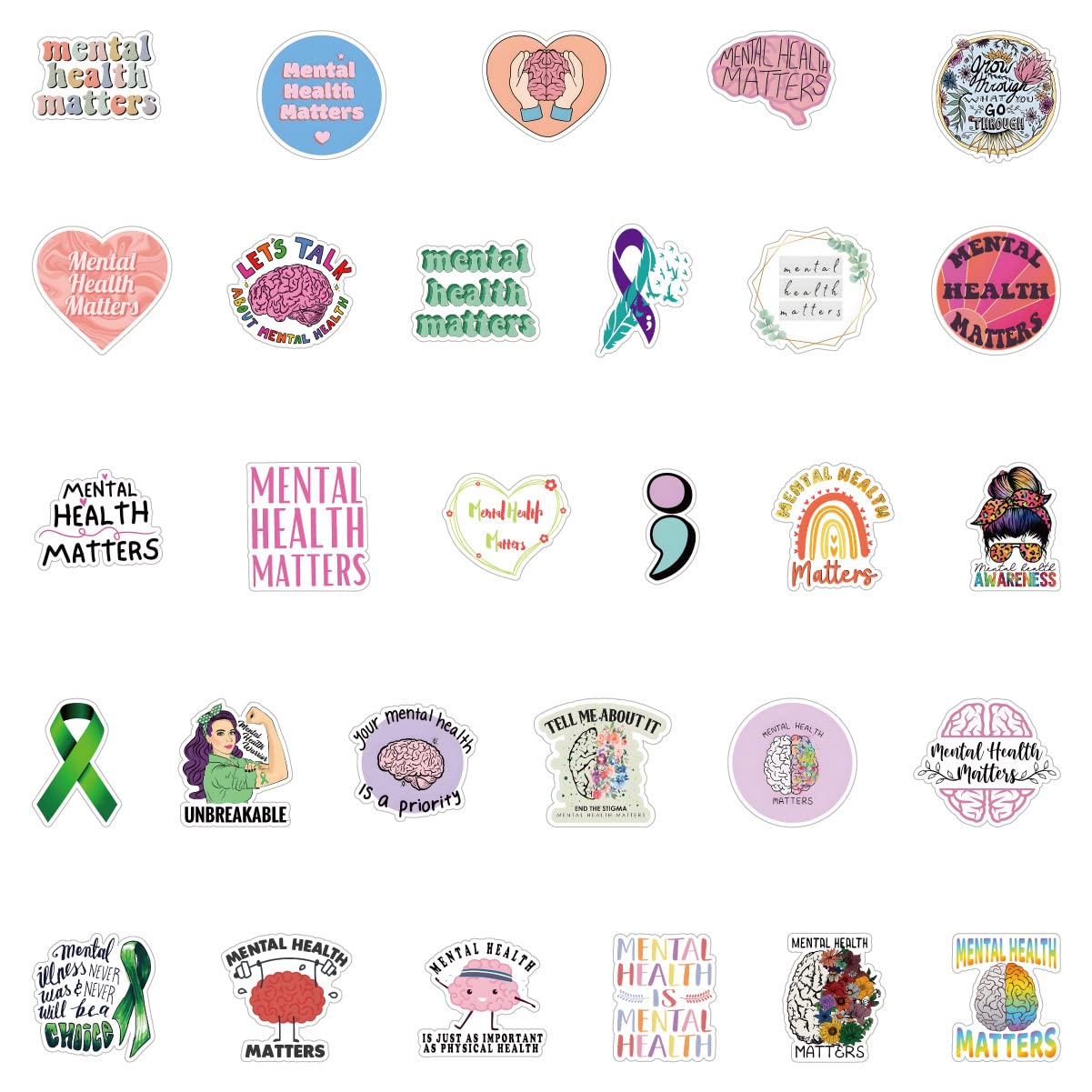 100 Adesivi Sulla Salute Mentale - Vinile Resistente, Messaggi Motivazionali, Prevenzione Suicidio, Per Laptop, Borracce, Quaderni, Terapia - 5