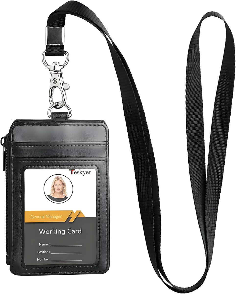 Teskyer Leather ID Badge Holder with Lanyard