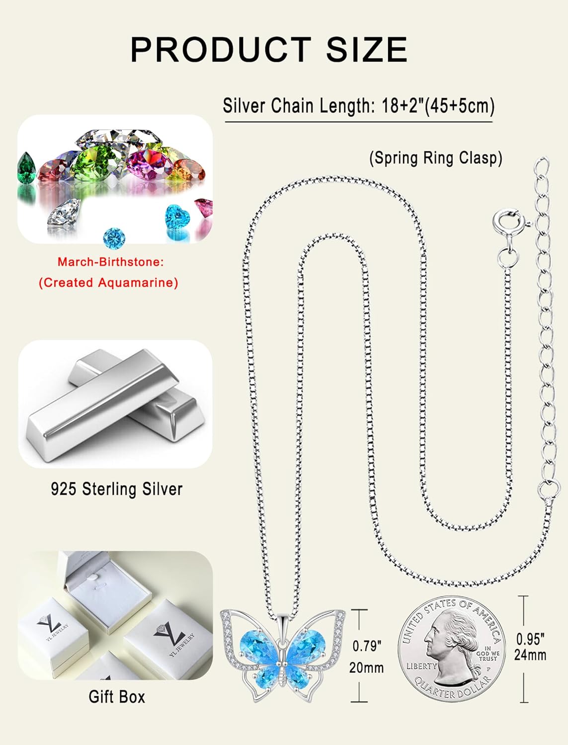 YL Women's Butterfly Necklace 925 Sterling Silver Flower Rose Pendant Birthstone Halo Jewelry - Image 6