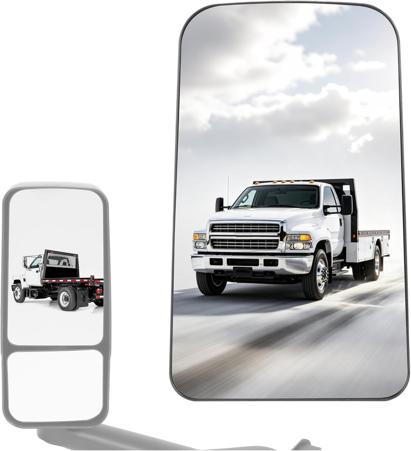 HECASA Upper Mirror Glass and Base Compatible with 2003-2009 Chevy Chevrolet Kodiak/GMC Topkick C4500 C5500 C6500 C7500 Replacement for 19120557 Upper Heated Wide Load Side View Mirror Glass