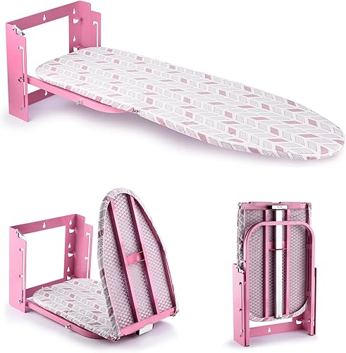 Miniatura 9 de Tabla de planchar montada en la pared, altura ajustable, tabla de planchar plegable de 36 x 12 pulgadas, para montaje en pared, tabla de planchar