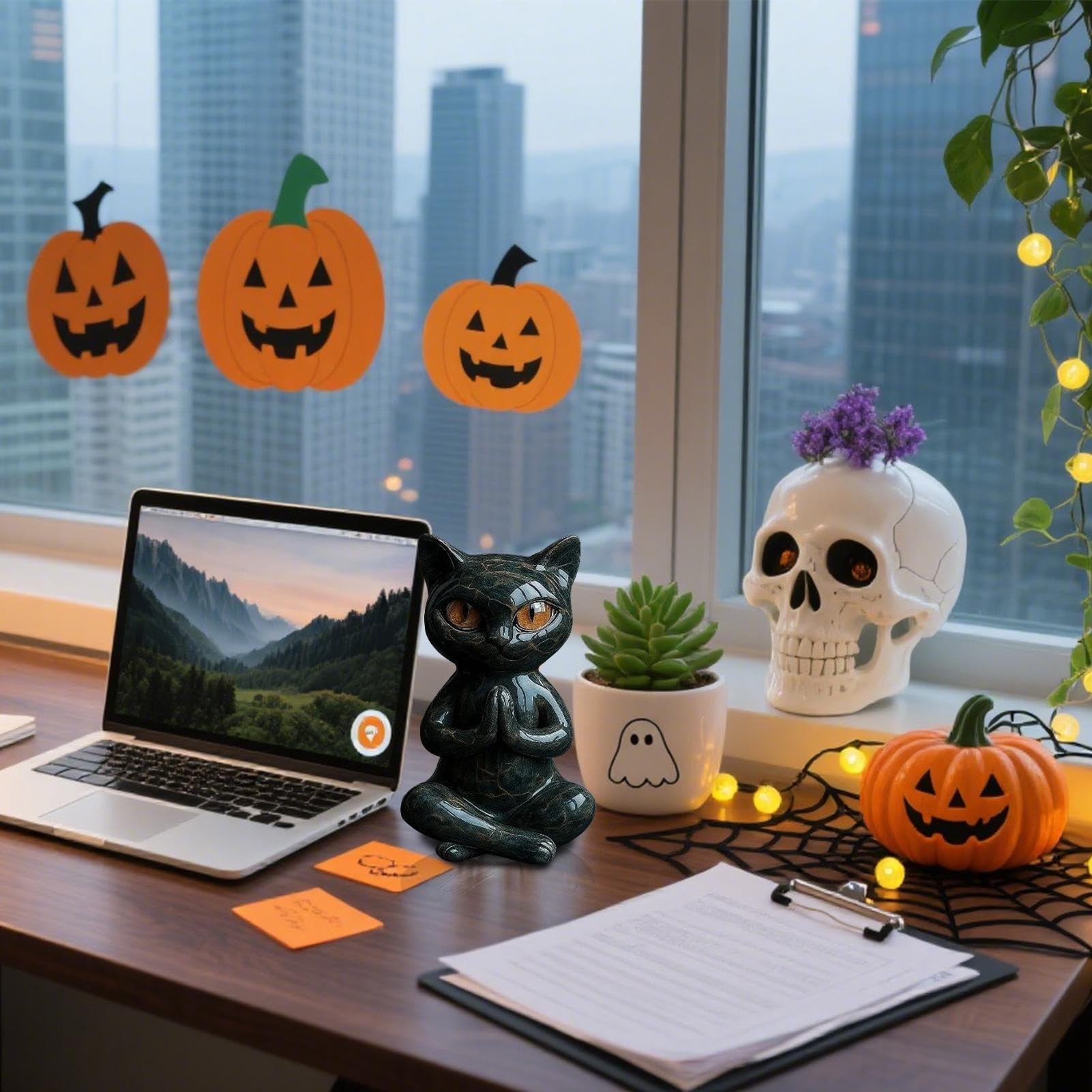 Figurki do jogi kota Halloween figurka zwierzę żywica statuetka dekoracja