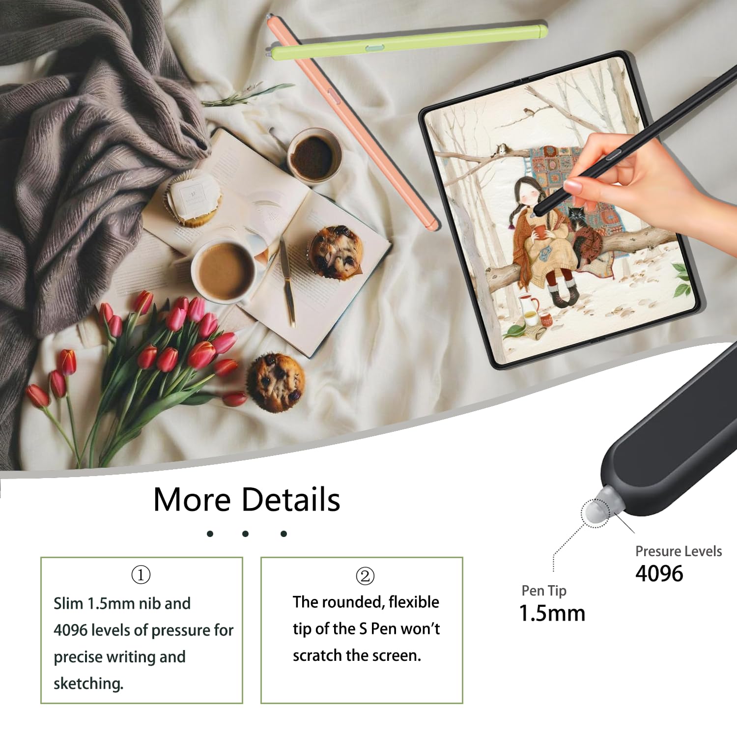 Galaxy Z Fold6 S Pen Fold Edition Compatible avec Galaxy Z Fold6 5G Noir
