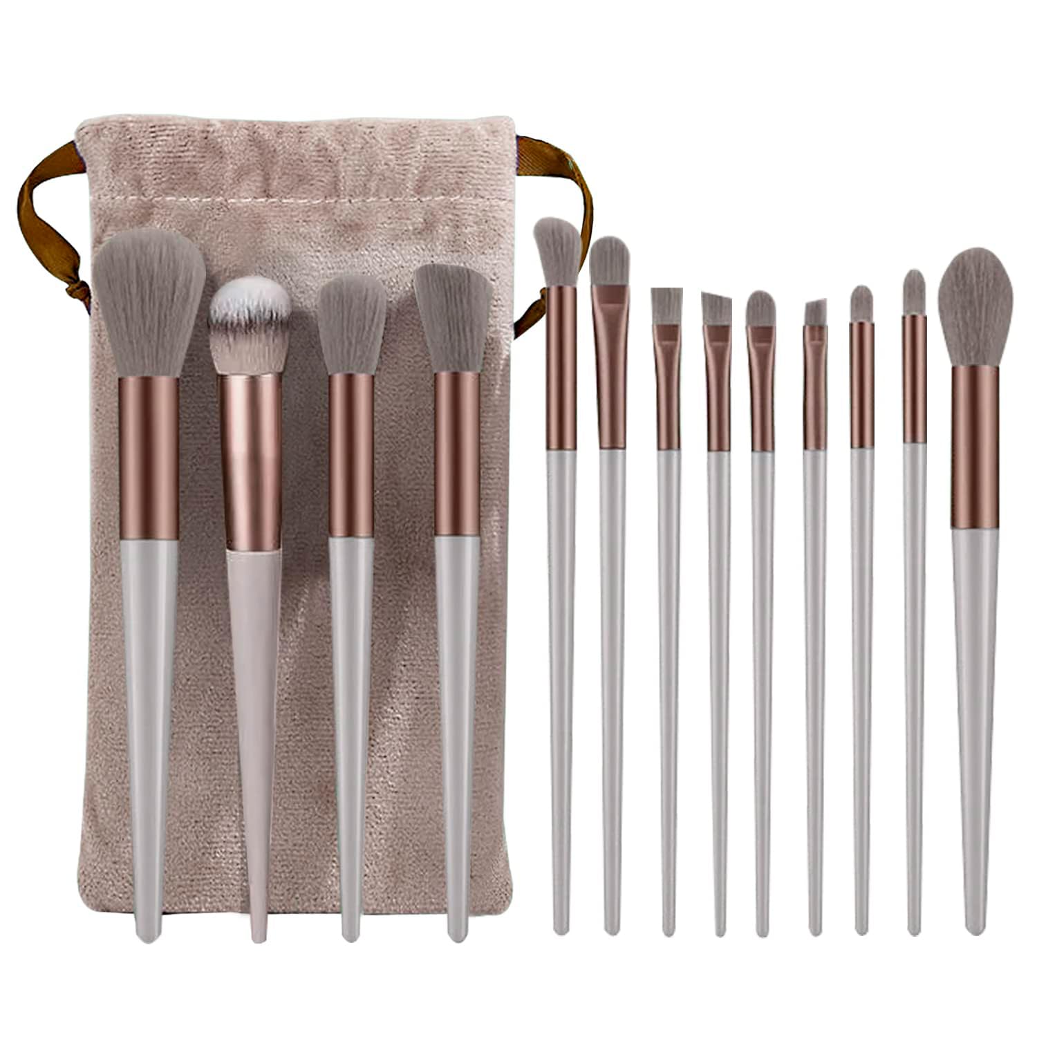 Set de 13 Brochas de Maquillaje Profesional con Bolsa de Terciopelo - Brochas para Colorete, Sombra de Ojos, Base y Más - Juego Completo para un Maquillaje y un Look Perfecto (Café)